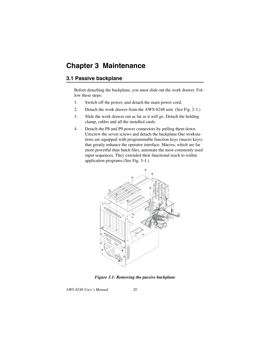 Advantech AWS-8248 user manual Passive backplane, Removing the passive backplane 