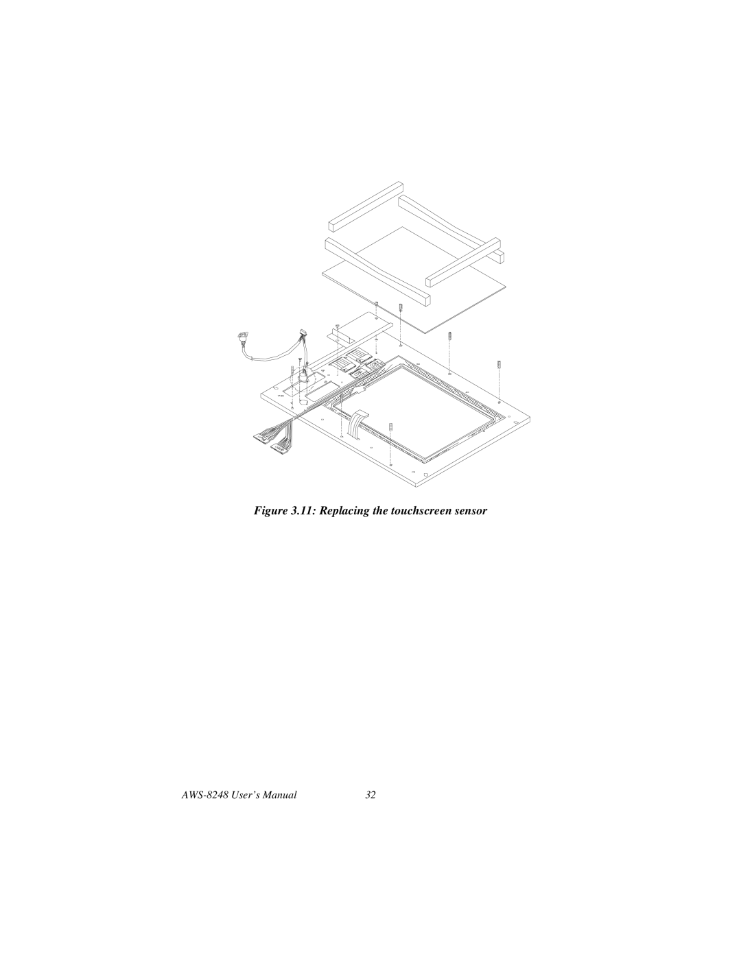 Advantech AWS-8248 user manual Replacing the touchscreen sensor 