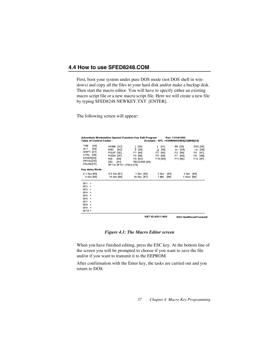 Advantech AWS-8248 user manual How to use SFED8248.COM, Macro Editor screen 