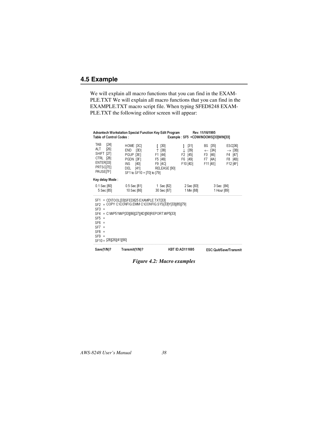 Advantech AWS-8248 user manual Example, Key delay Mode 