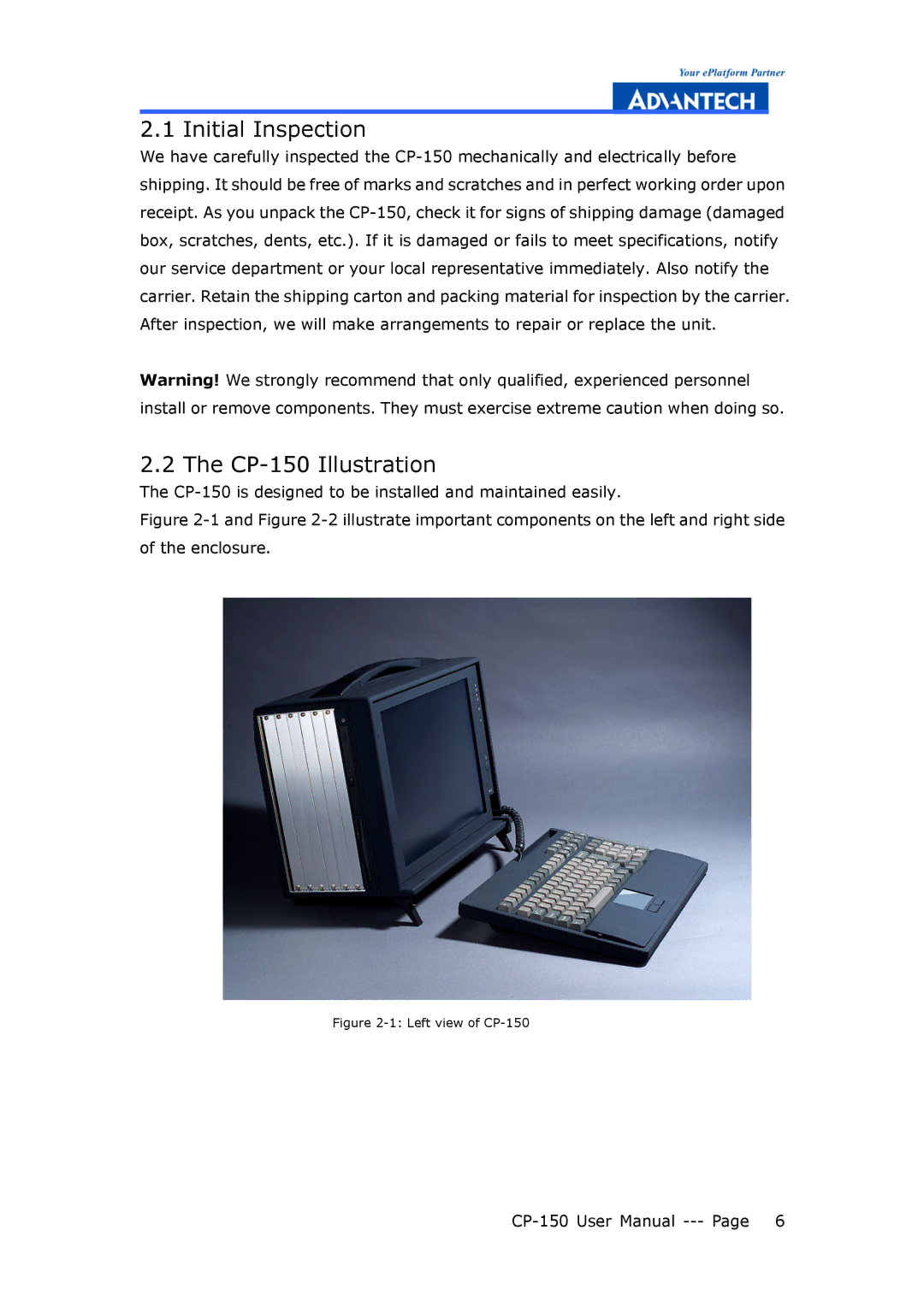 Advantech manual Initial Inspection, CP-150 Illustration 