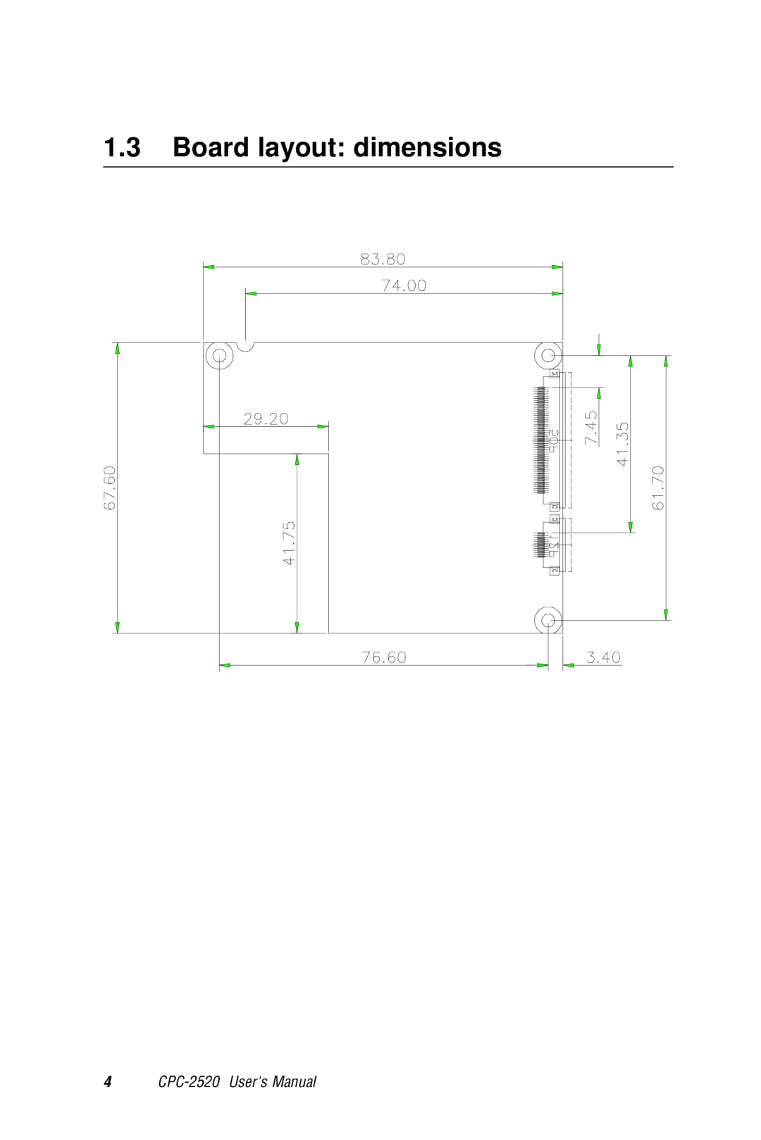 Advantech CPC-2520 user manual Board layout dimensions 