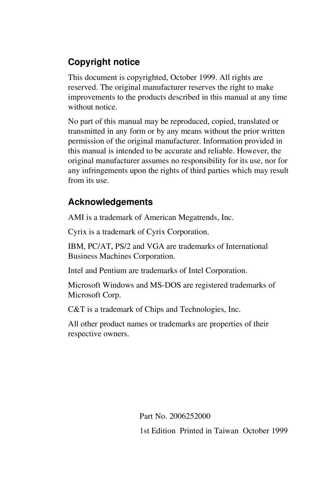 Advantech CPC-2520 user manual Copyright notice, Acknowledgements 