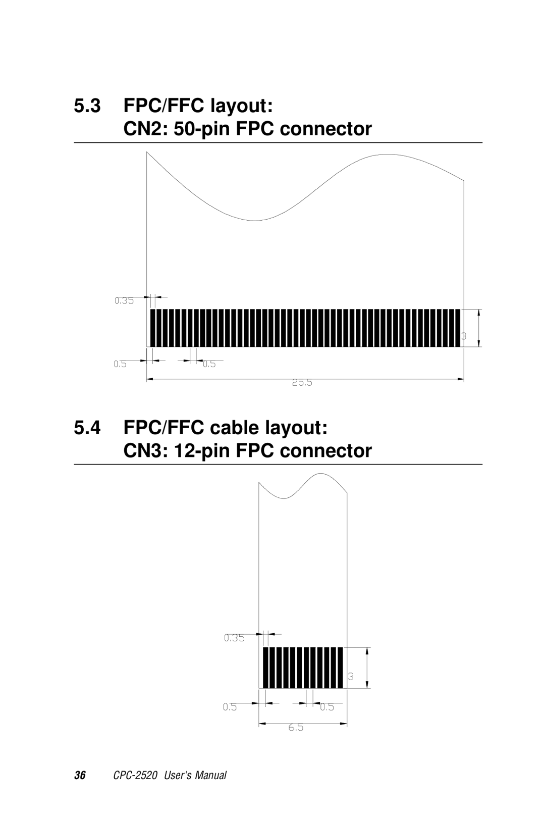 Advantech CPC-2520 user manual FPC/FFC layout CN2 50-pin FPC connector 