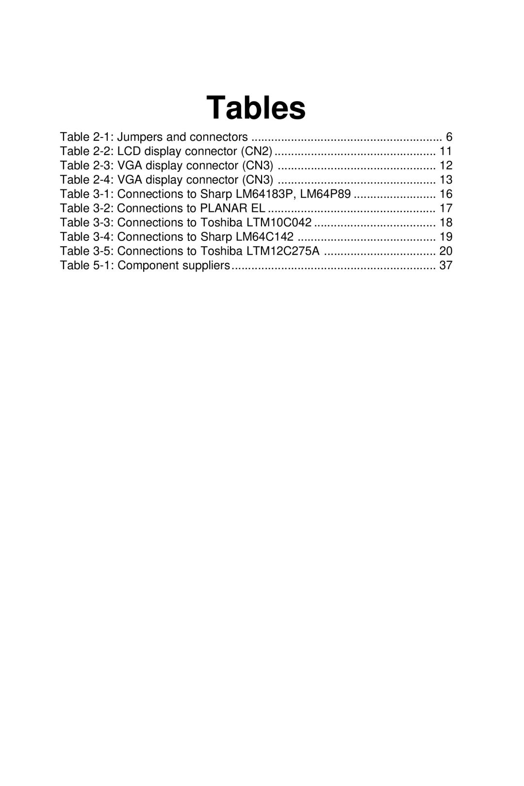 Advantech CPC-2520 user manual Tables 