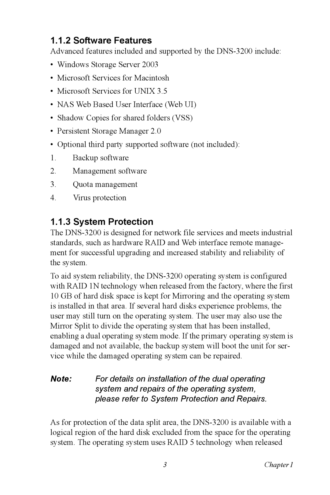 Advantech DNS-3200 user manual Software Features, System Protection 