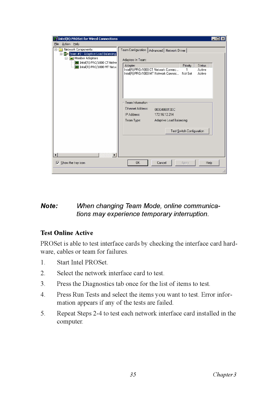 Advantech DNS-3200 user manual Test Online Active 