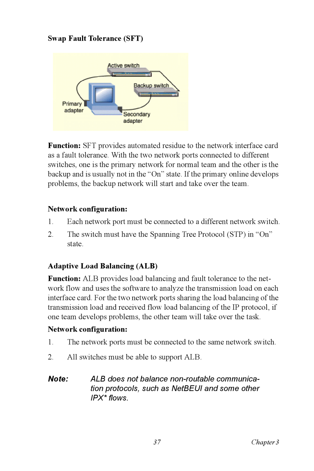 Advantech DNS-3200 user manual Swap Fault Tolerance SFT, Adaptive Load Balancing ALB 