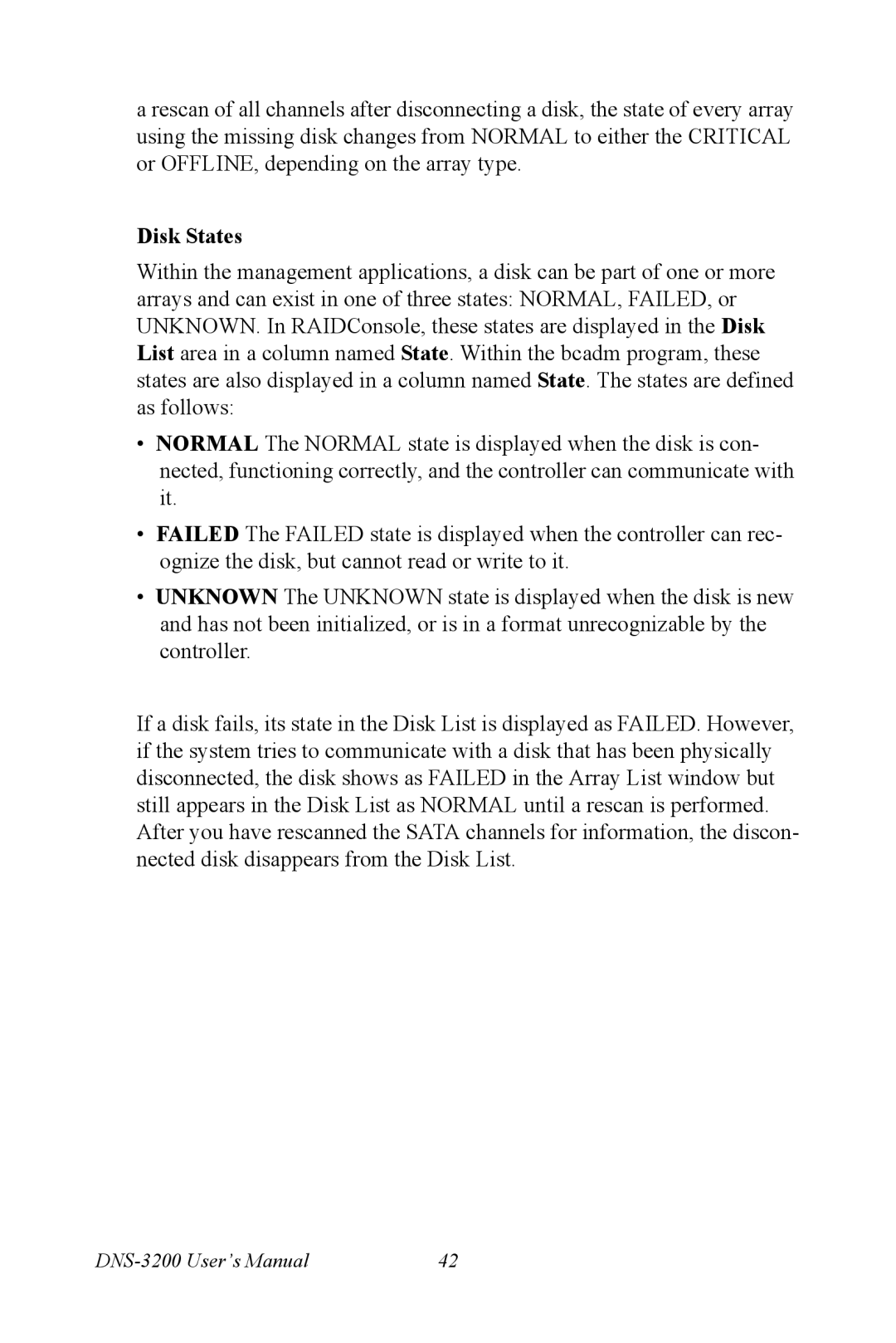 Advantech DNS-3200 user manual Disk States 