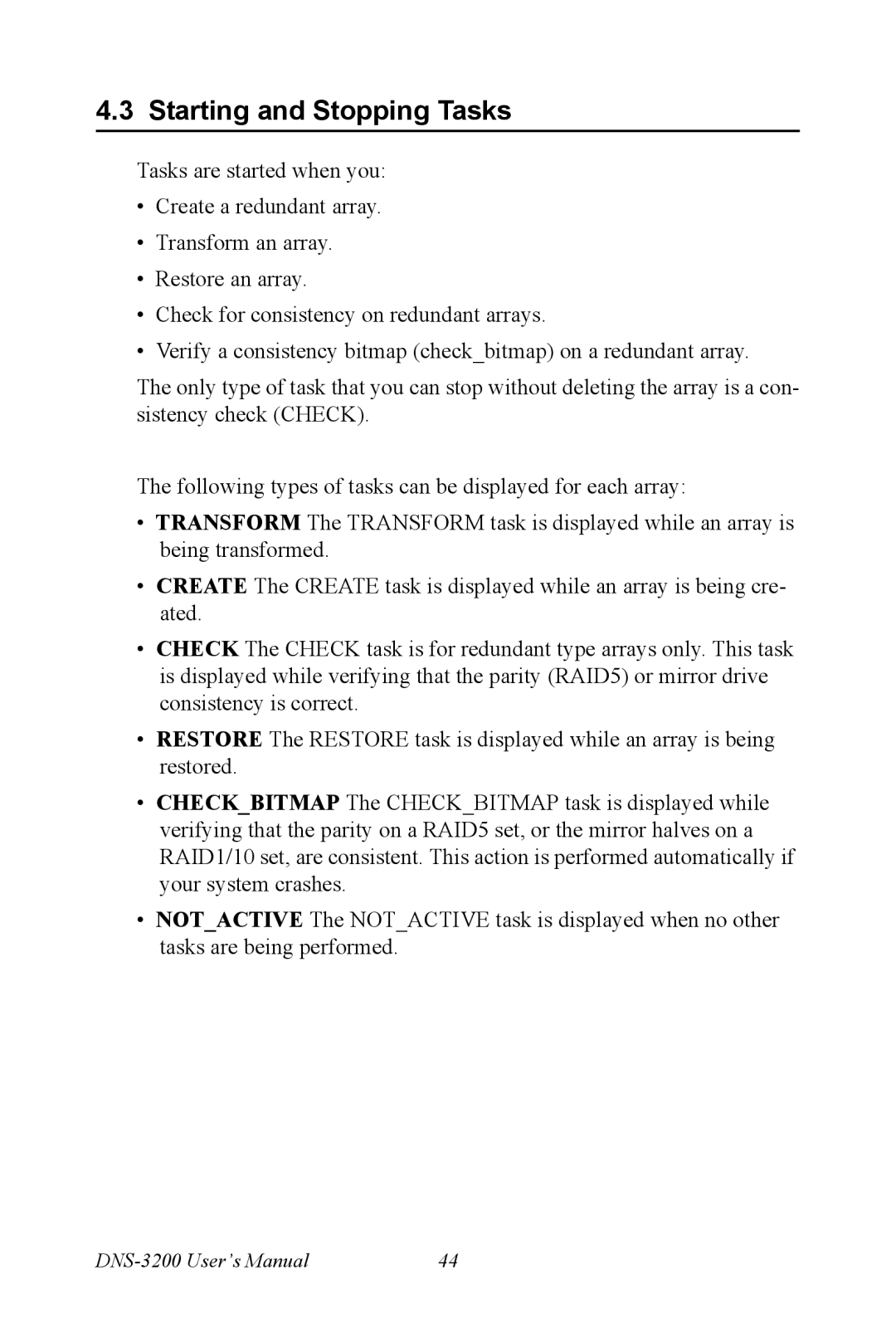 Advantech DNS-3200 user manual Starting and Stopping Tasks 