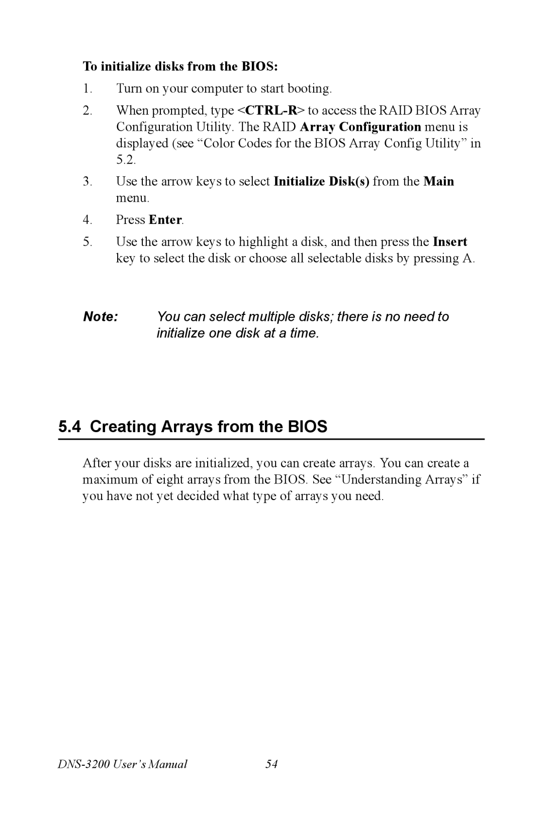 Advantech DNS-3200 user manual Creating Arrays from the Bios, To initialize disks from the Bios 