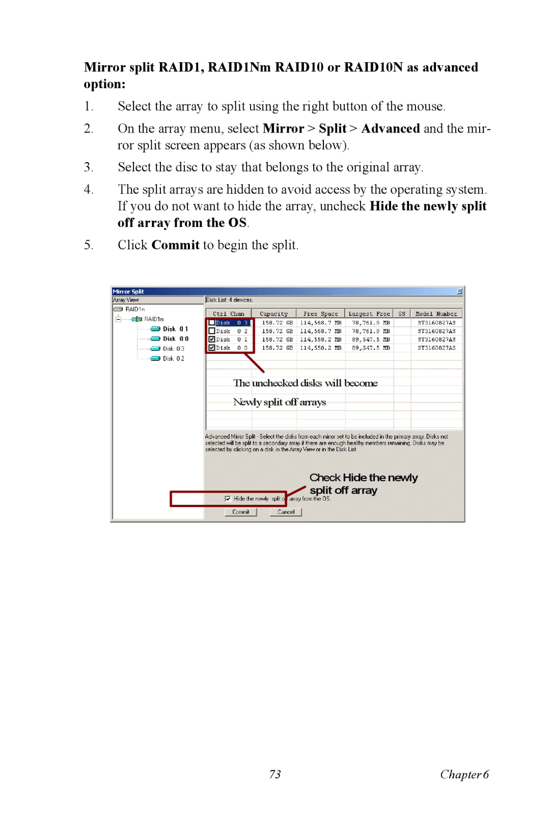 Advantech DNS-3200 user manual Check Hide the newly Split off array 