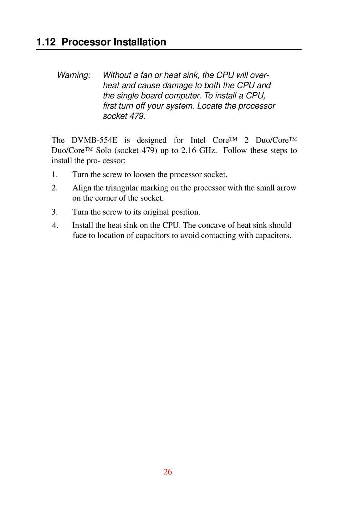 Advantech DVMB-554E user manual Processor Installation 