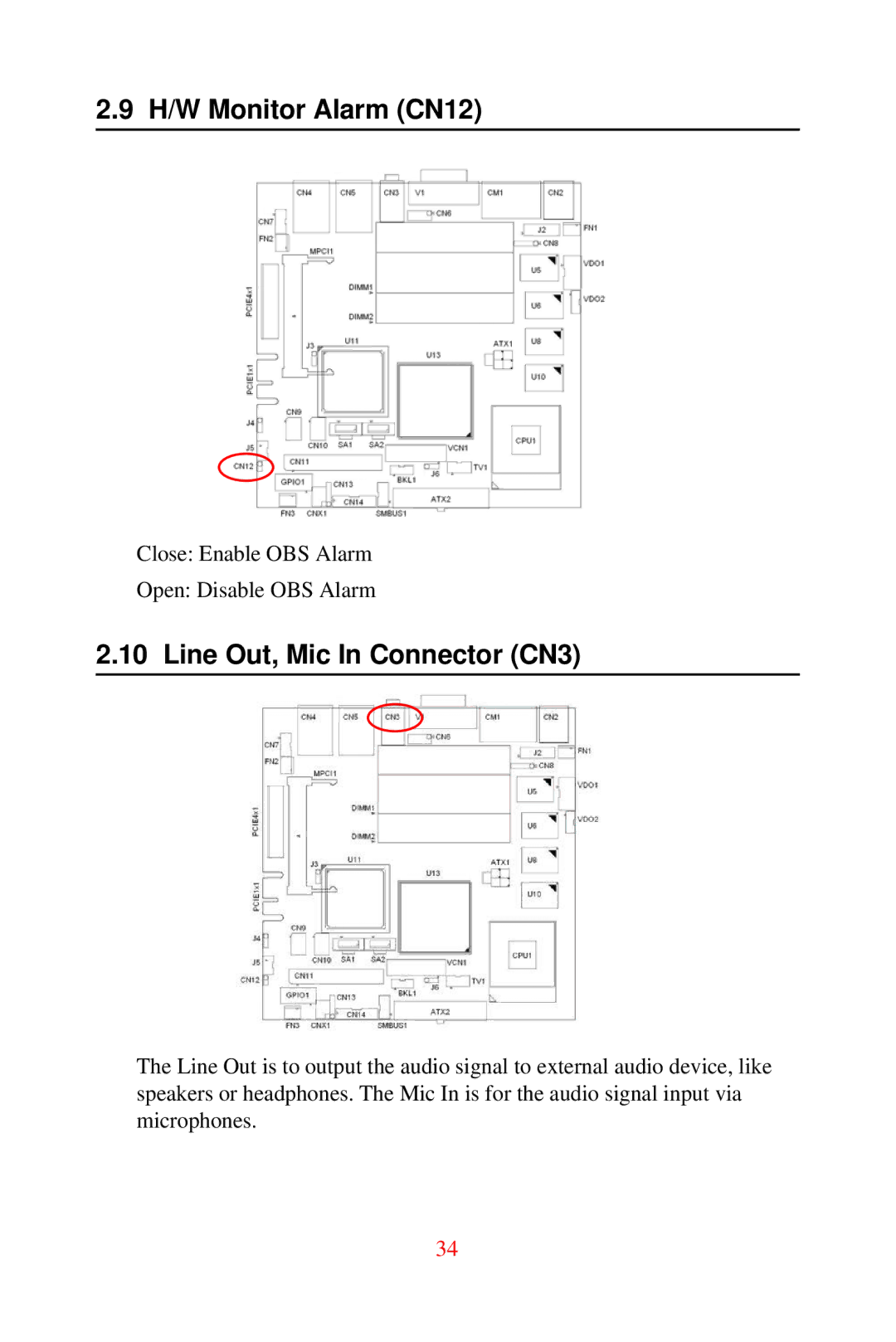 Advantech DVMB-554E user manual H/W Monitor Alarm CN12, Line Out, Mic In Connector CN3 