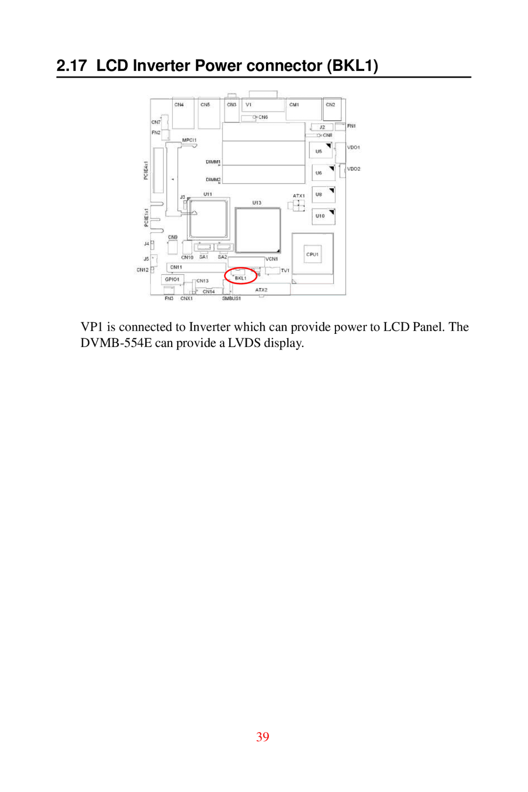 Advantech DVMB-554E user manual LCD Inverter Power connector BKL1 