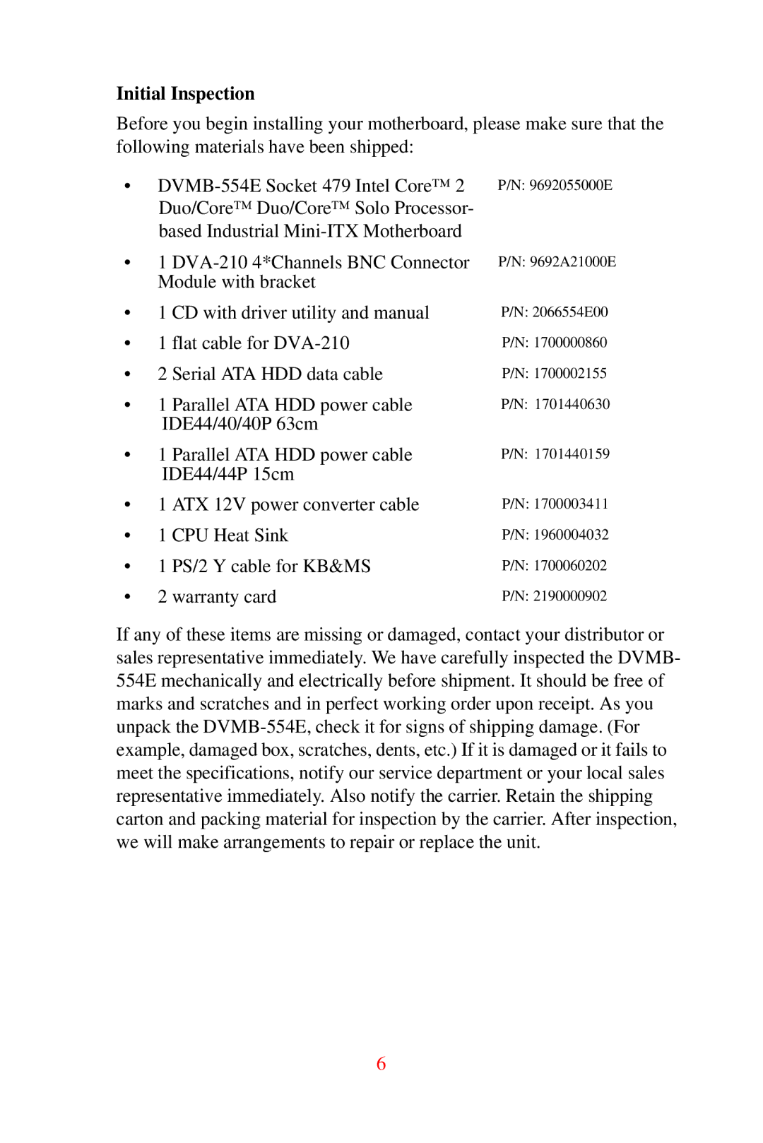 Advantech DVMB-554E user manual Initial Inspection 