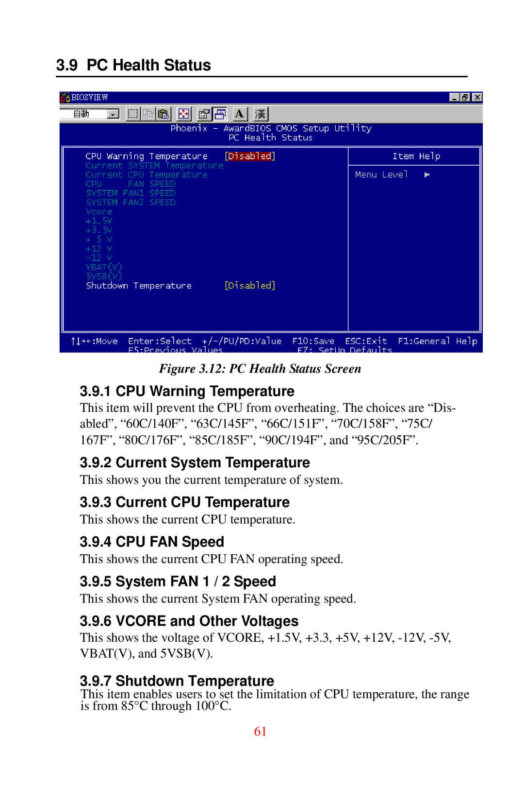 Advantech DVMB-554E user manual PC Health Status 