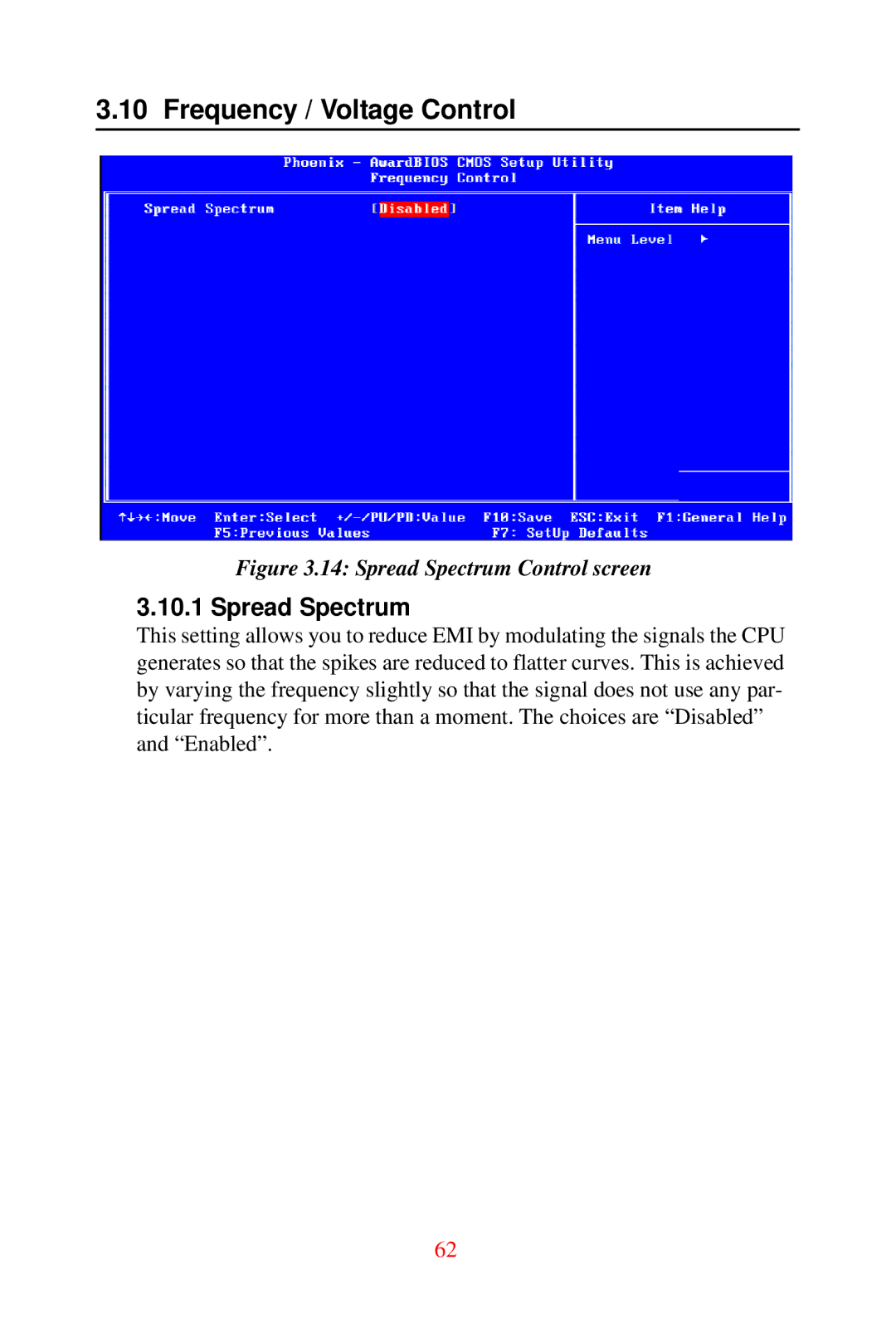 Advantech DVMB-554E user manual Frequency / Voltage Control, Spread Spectrum 