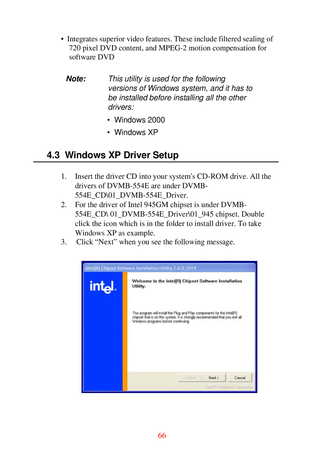 Advantech DVMB-554E user manual Windows XP Driver Setup 