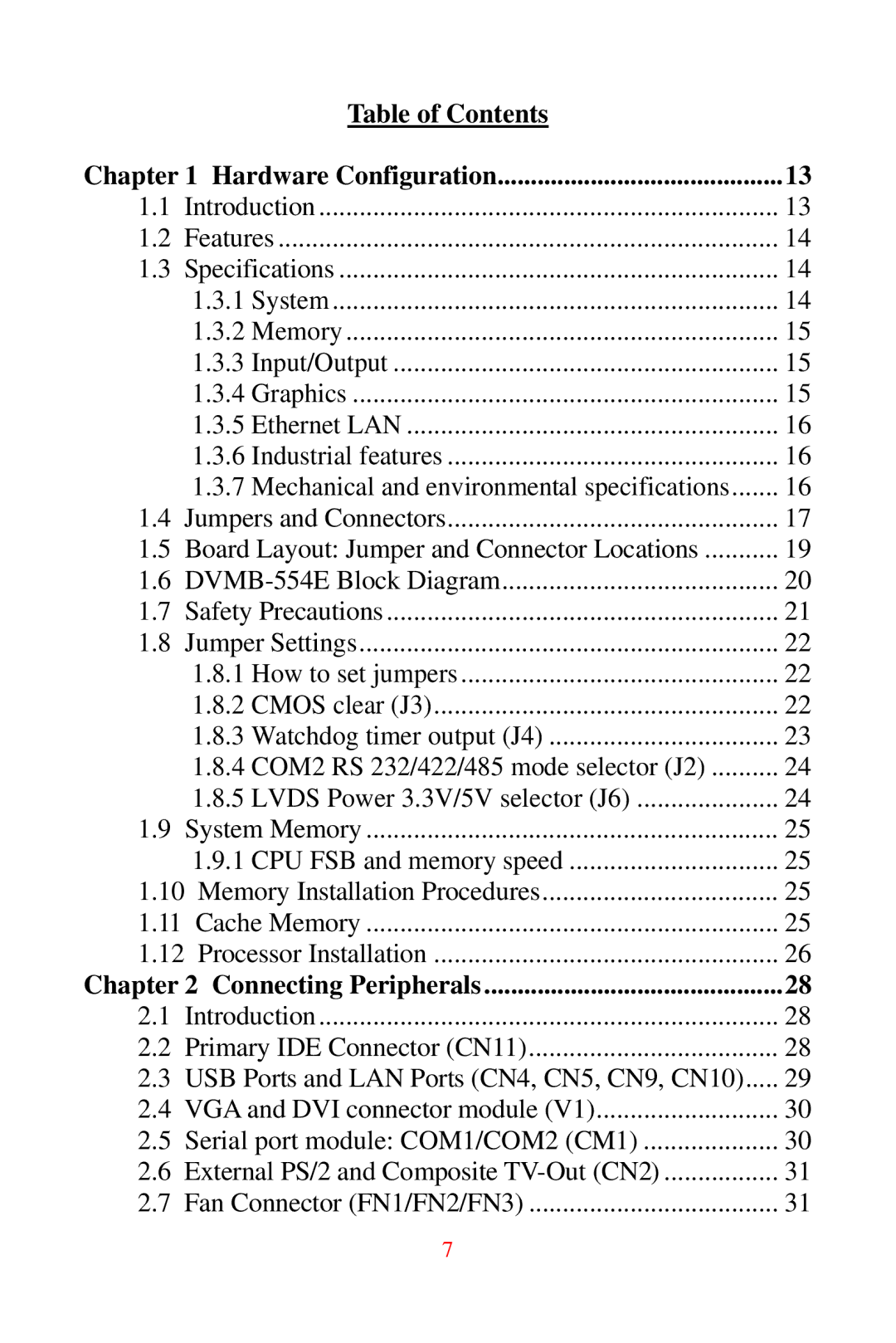 Advantech DVMB-554E user manual Table of Contents Hardware Configuration 