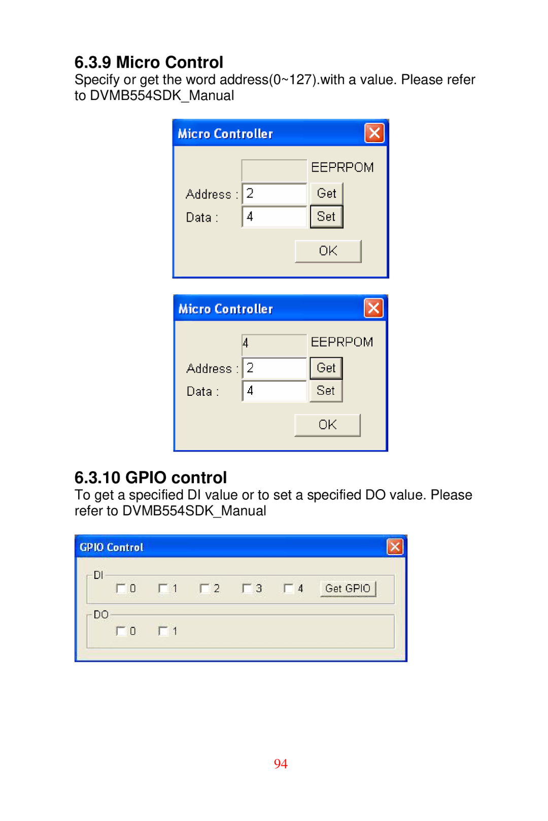 Advantech DVMB-554E user manual Micro Control, Gpio control 