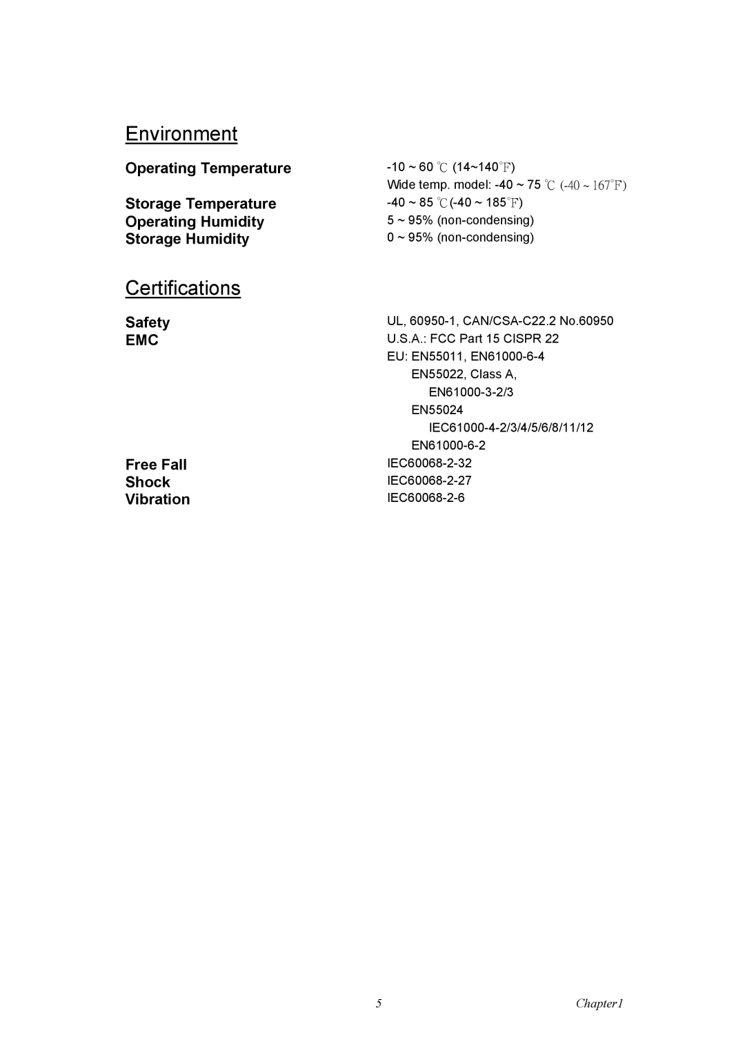 Advantech EKI-2741LX, EKI-12741F, EKI-2741SX, Fiber Optic Media Converter user manual Environment, Certifications 