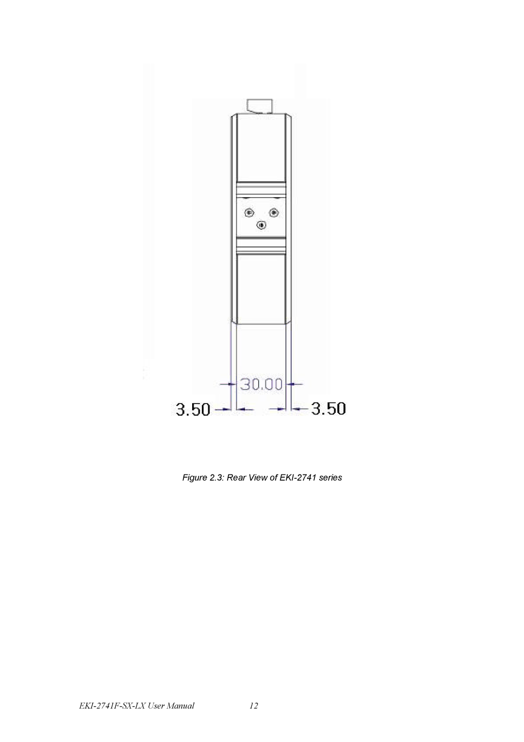 Advantech EKI-12741F, EKI-2741LX, EKI-2741SX, Fiber Optic Media Converter user manual Rear View of EKI-2741 series 