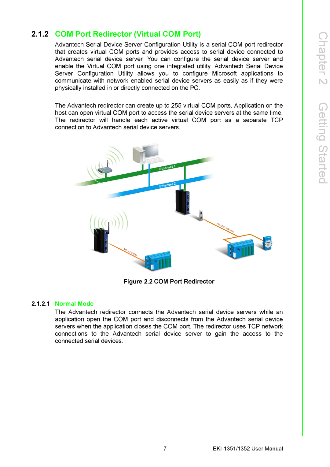 Advantech EKI-1351, EKI-1352 manual COM Port Redirector Virtual COM Port, Normal Mode 