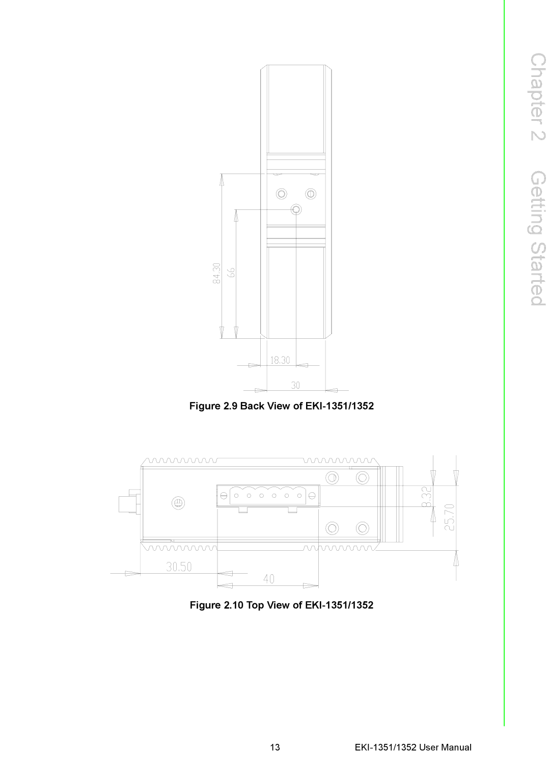 Advantech EKI-1352 manual Back View of EKI-1351/1352 