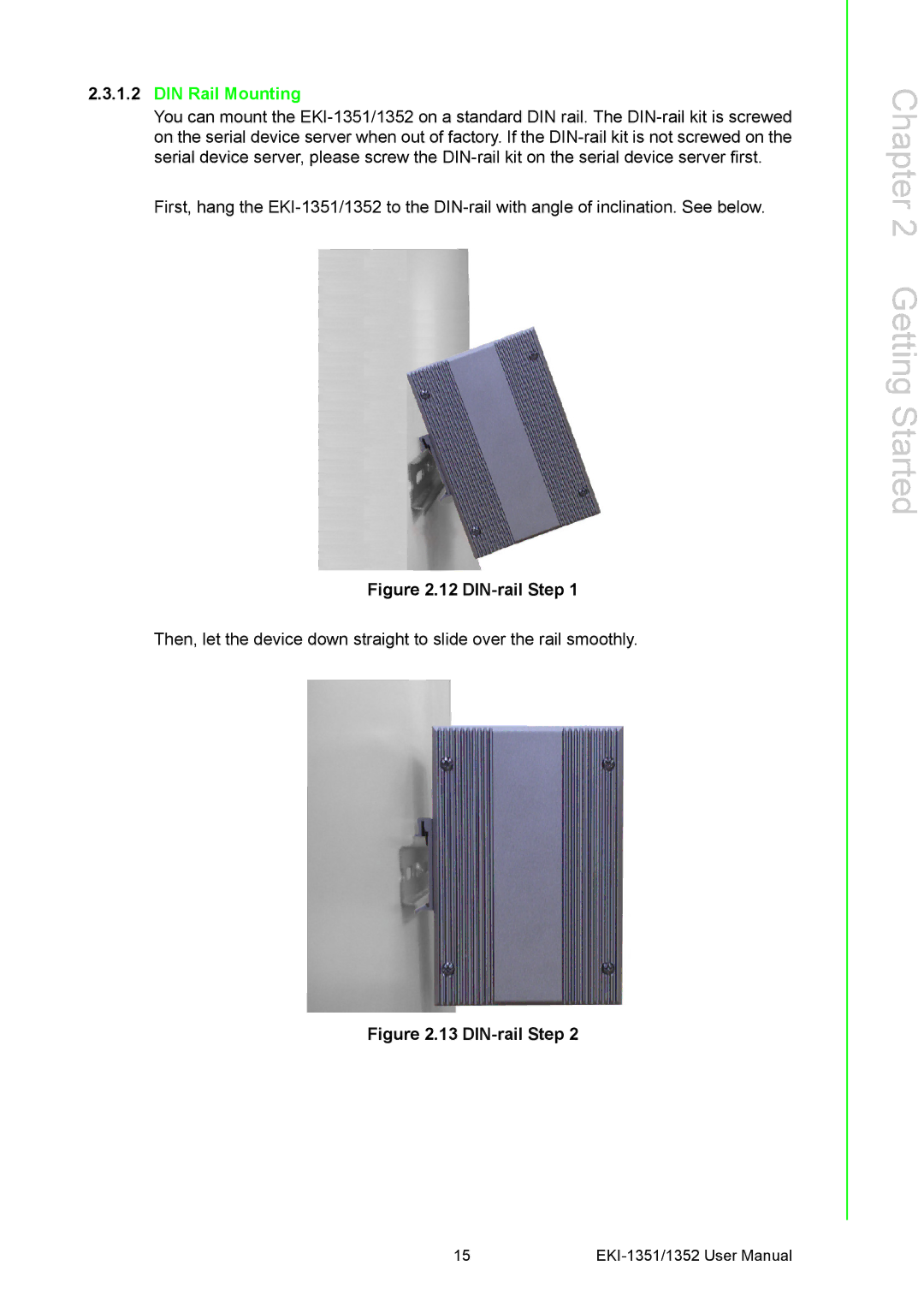 Advantech EKI-1351, EKI-1352 manual DIN Rail Mounting, DIN-rail Step 