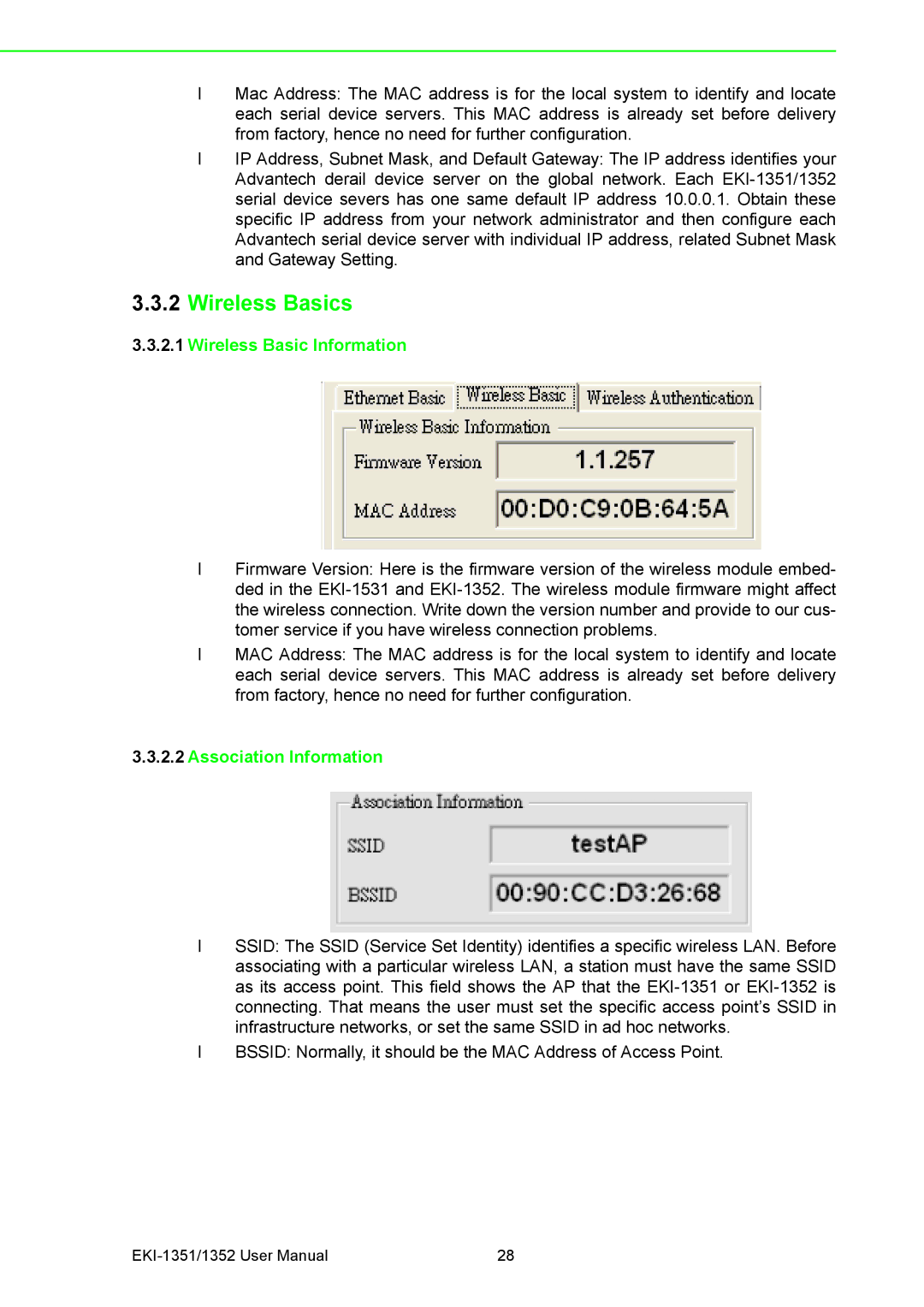 Advantech EKI-1352, EKI-1351 manual Wireless Basics, Wireless Basic Information, Association Information 