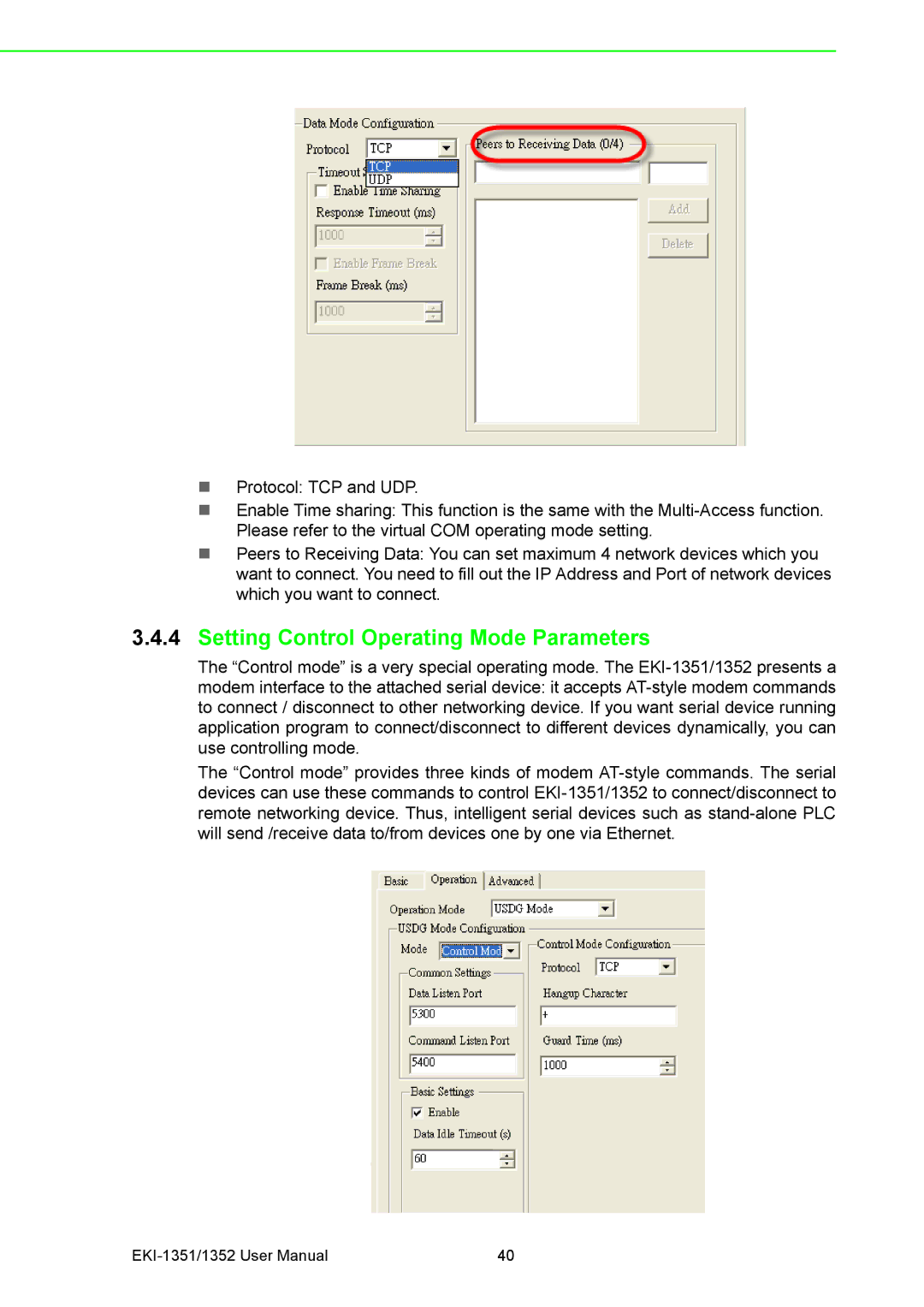 Advantech EKI-1352, EKI-1351 manual Setting Control Operating Mode Parameters 