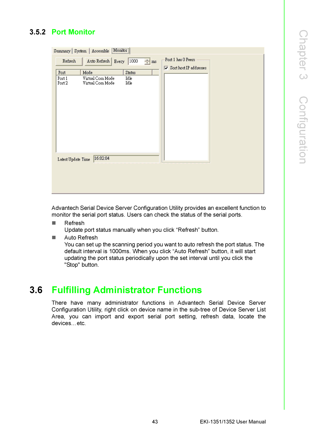 Advantech EKI-1351, EKI-1352 manual Fulfilling Administrator Functions, Port Monitor 