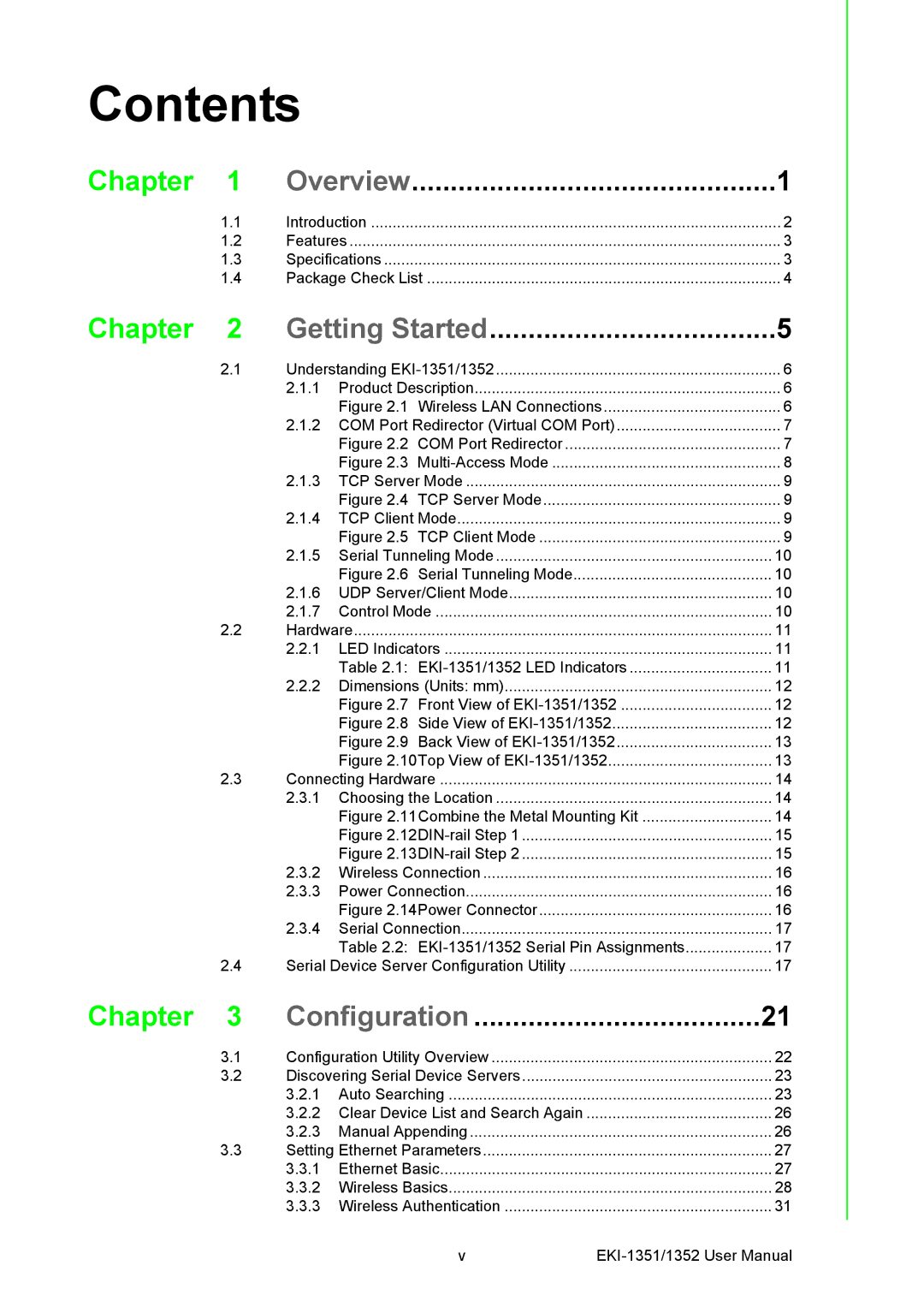 Advantech EKI-1351, EKI-1352 manual Contents 