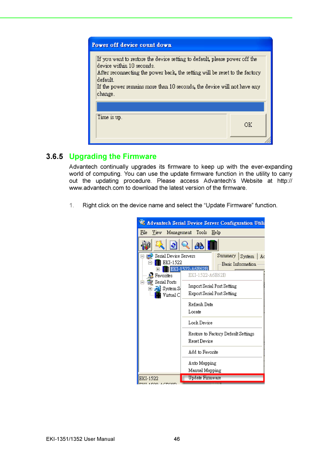 Advantech EKI-1352, EKI-1351 manual Upgrading the Firmware 