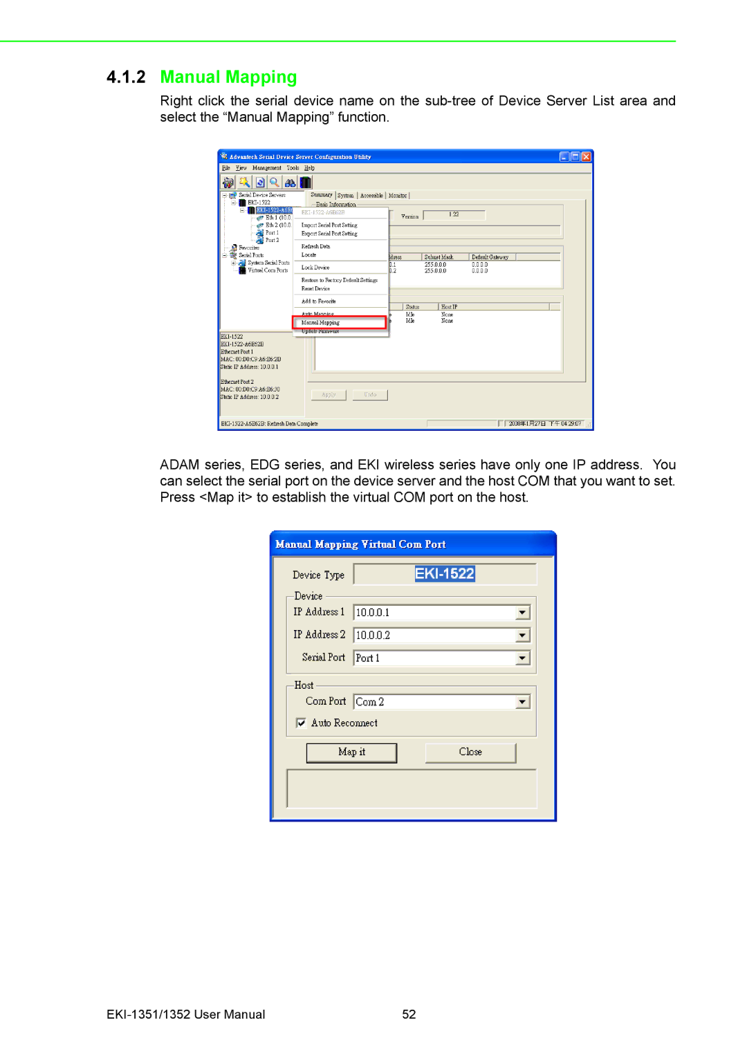 Advantech EKI-1352, EKI-1351 manual Manual Mapping 