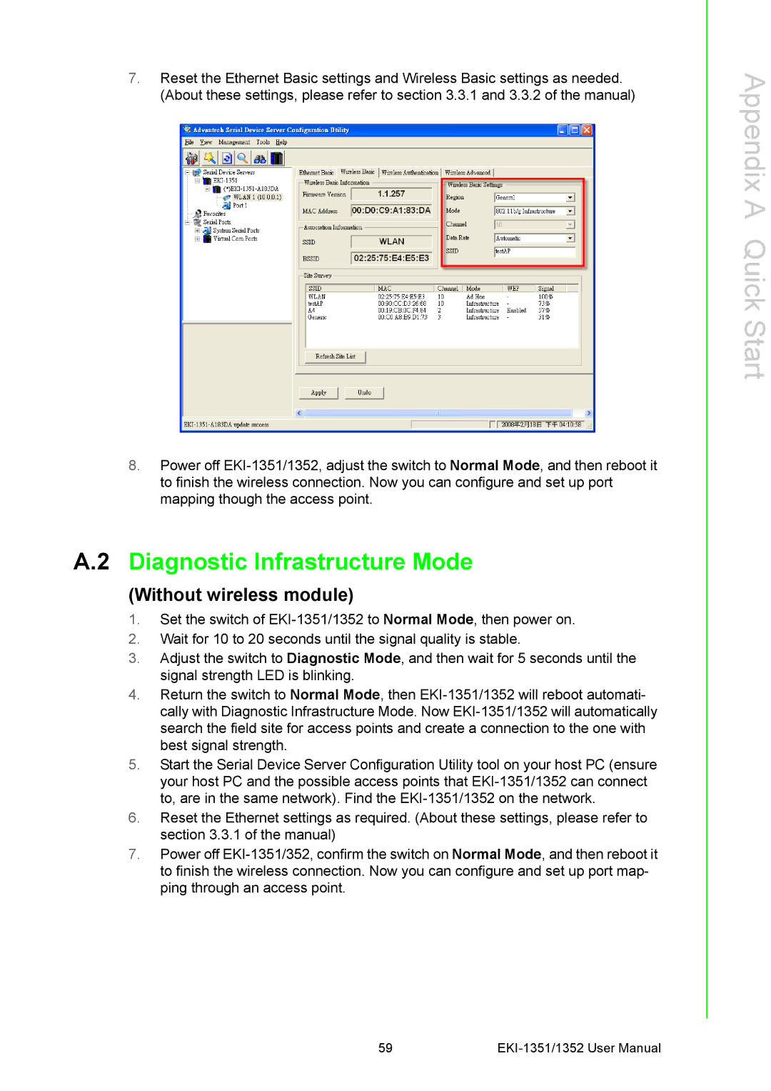 Advantech EKI-1351, EKI-1352 manual Diagnostic Infrastructure Mode, Without wireless module 