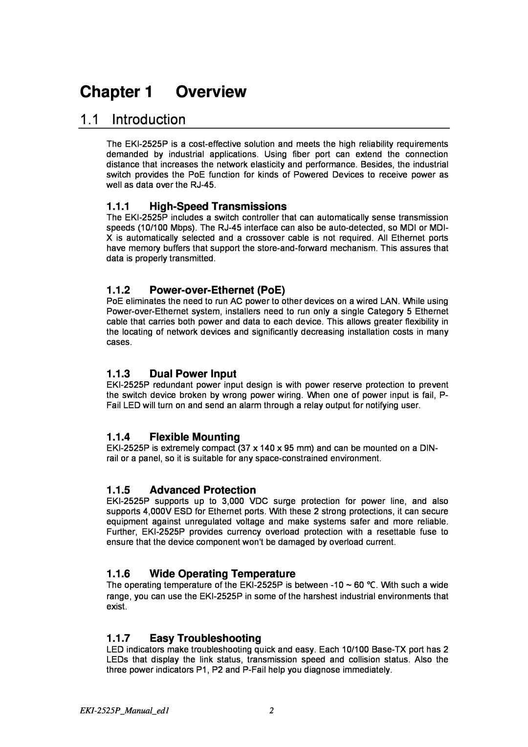Advantech user manual Overview, Introduction, EKI-2525PManualed1 