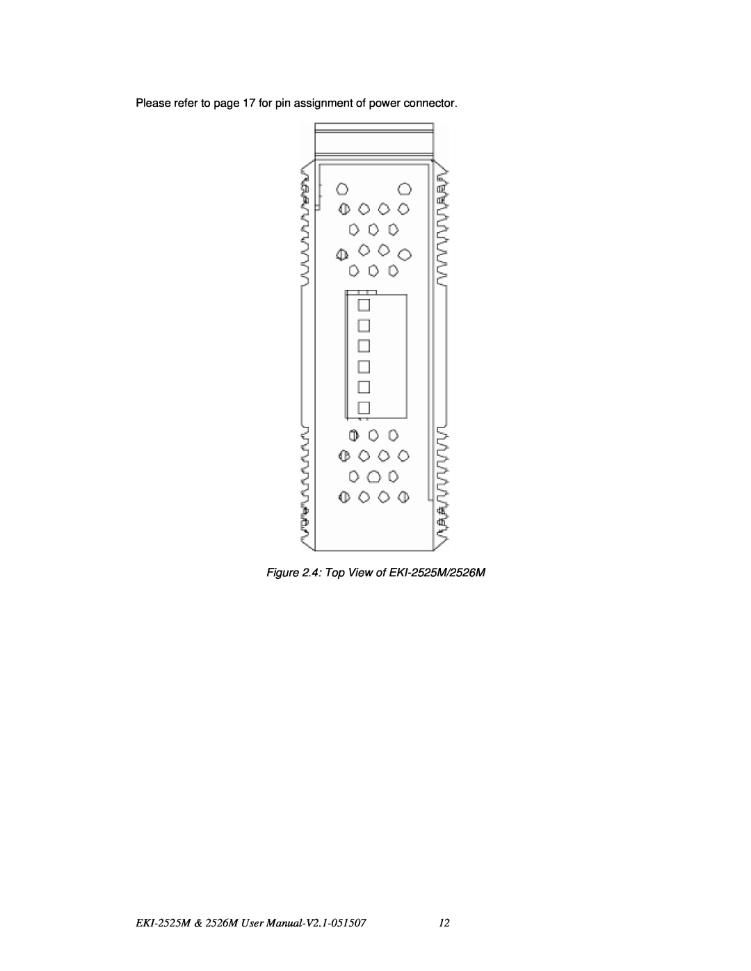 Advantech EKI-2526M Please refer to page 17 for pin assignment of power connector, 4 Top View of EKI-2525M/2526M 
