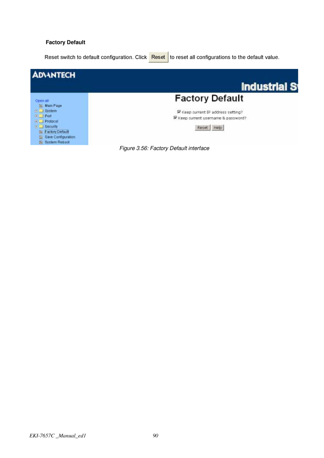 Advantech EKI-7657C user manual Factory Default interface 