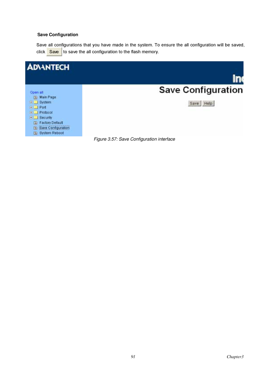 Advantech EKI-7657C user manual Save Configuration interface 