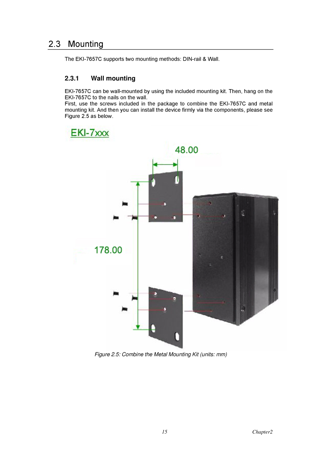 Advantech EKI-7657C user manual Mounting, Wall mounting 