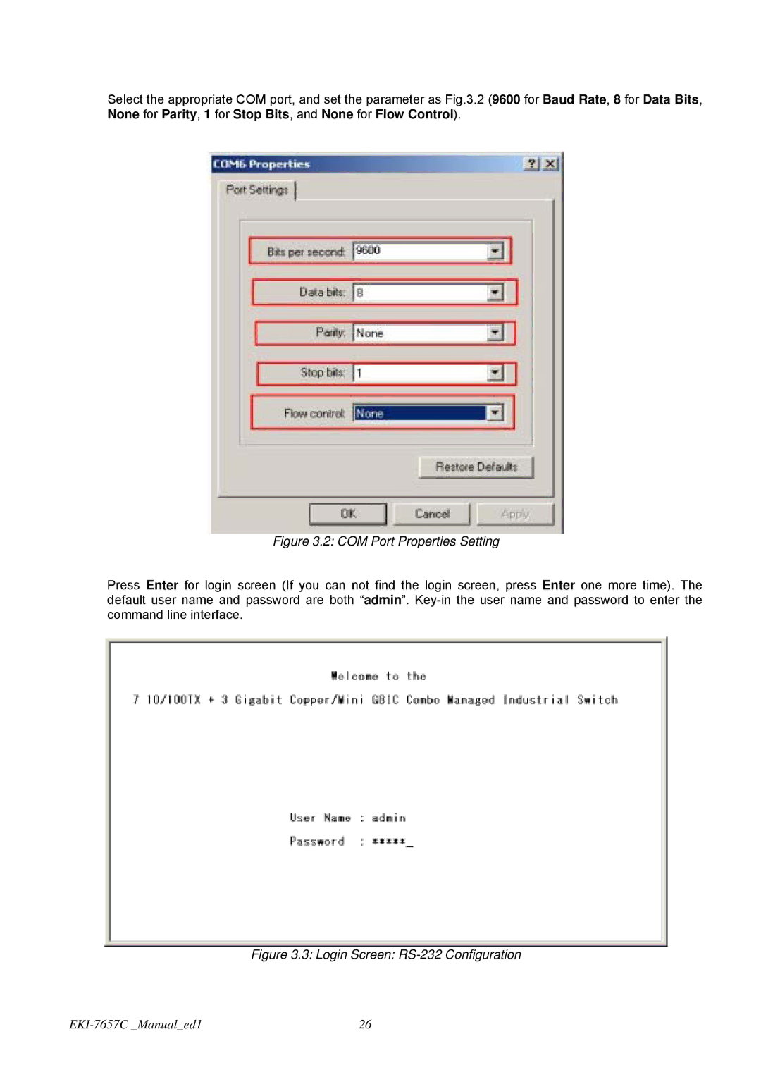 Advantech EKI-7657C user manual COM Port Properties Setting 