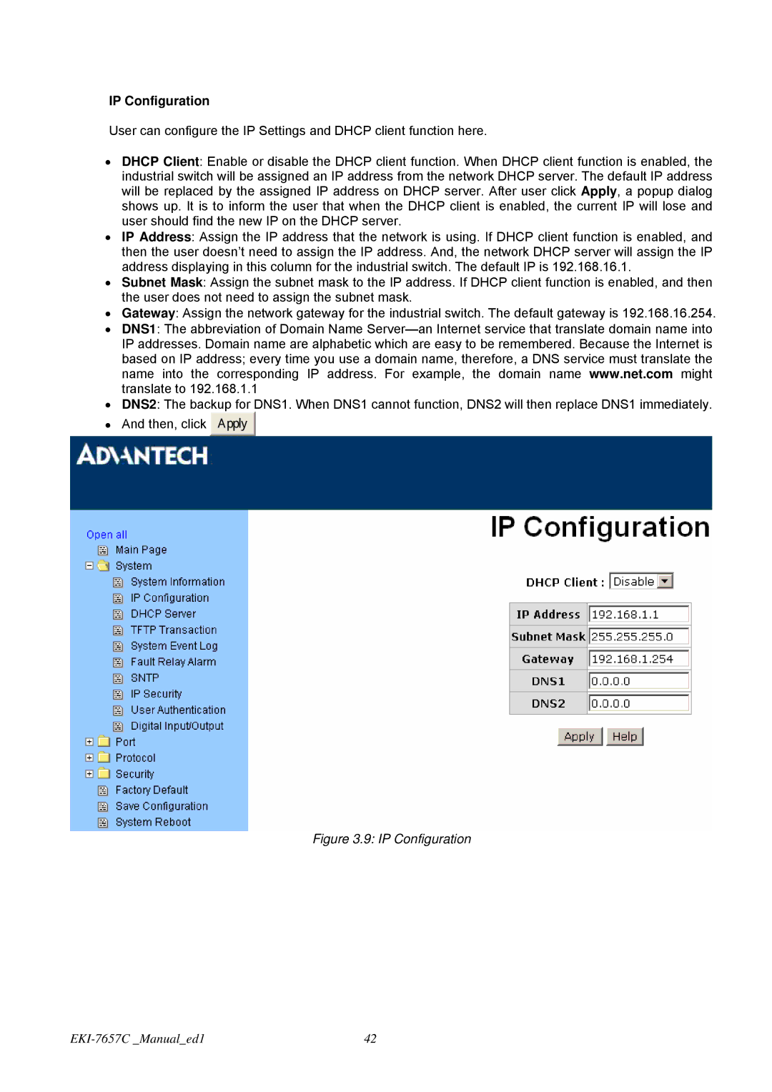 Advantech EKI-7657C user manual IP Configuration 