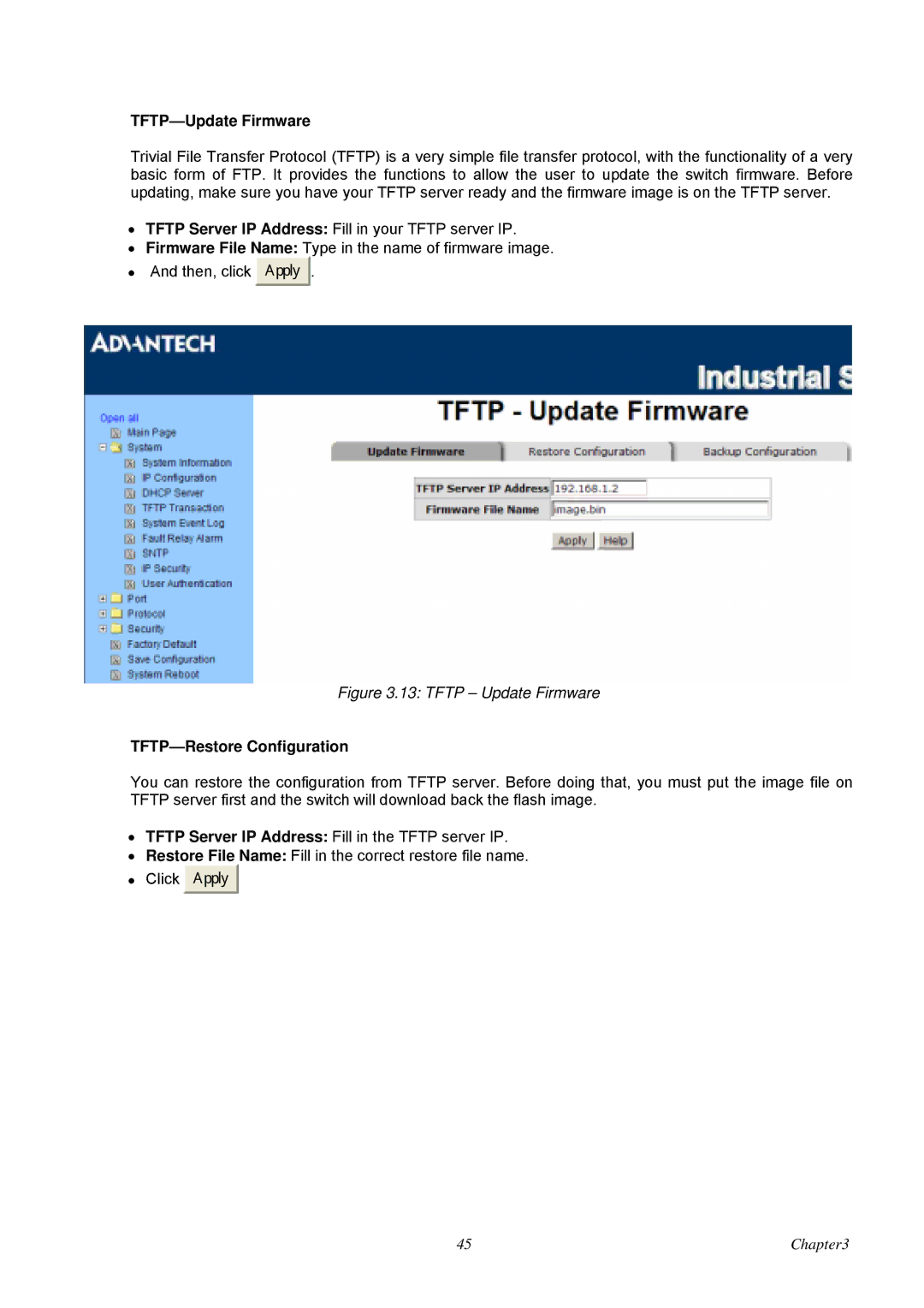 Advantech EKI-7657C user manual TFTP-Update Firmware, TFTP-Restore Configuration 