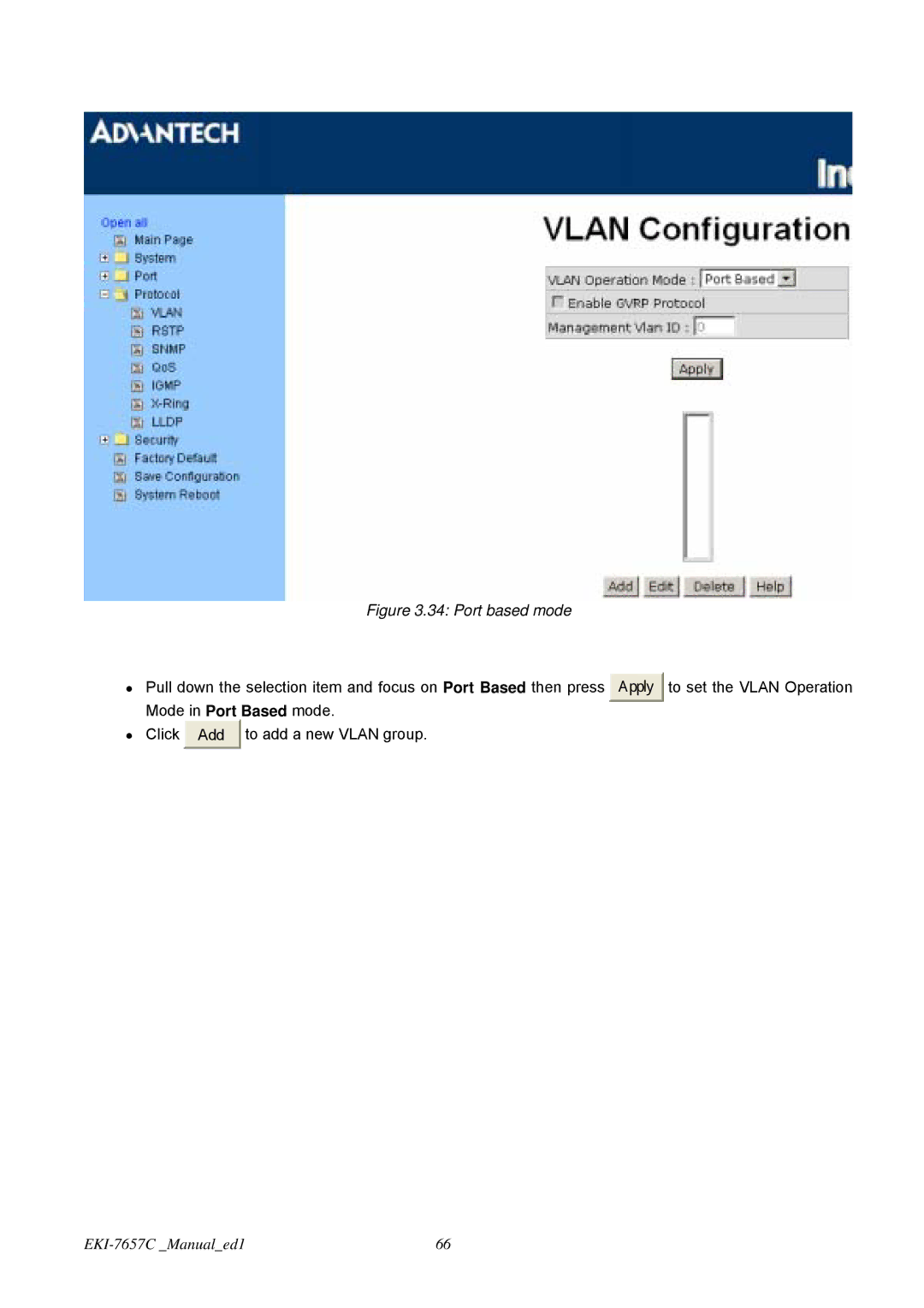 Advantech EKI-7657C user manual Port based mode 