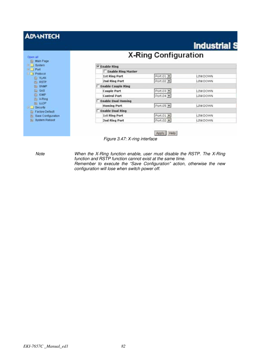 Advantech EKI-7657C user manual X-ring interface 