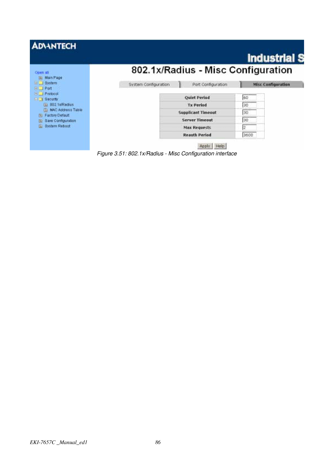 Advantech EKI-7657C user manual 51 802.1x/Radius Misc Configuration interface 