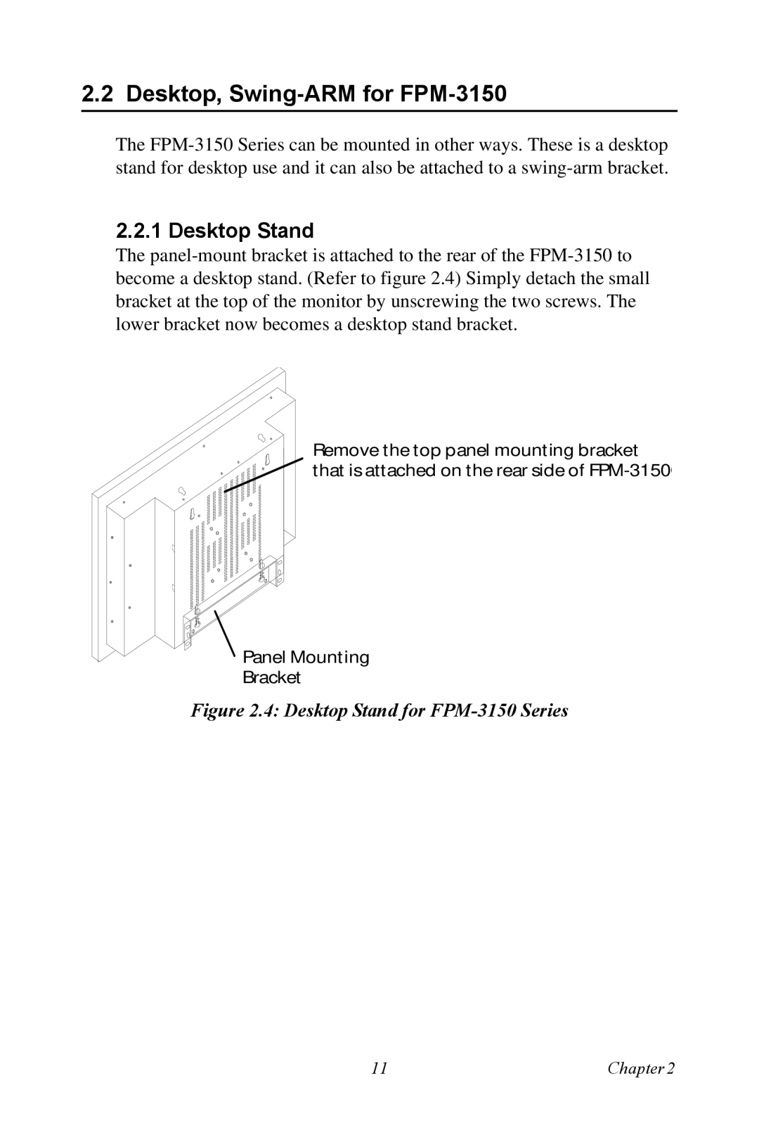 Advantech FPM-3150 Series user manual Desktop, Swing-ARM for FPM-3150, Desktop Stand 