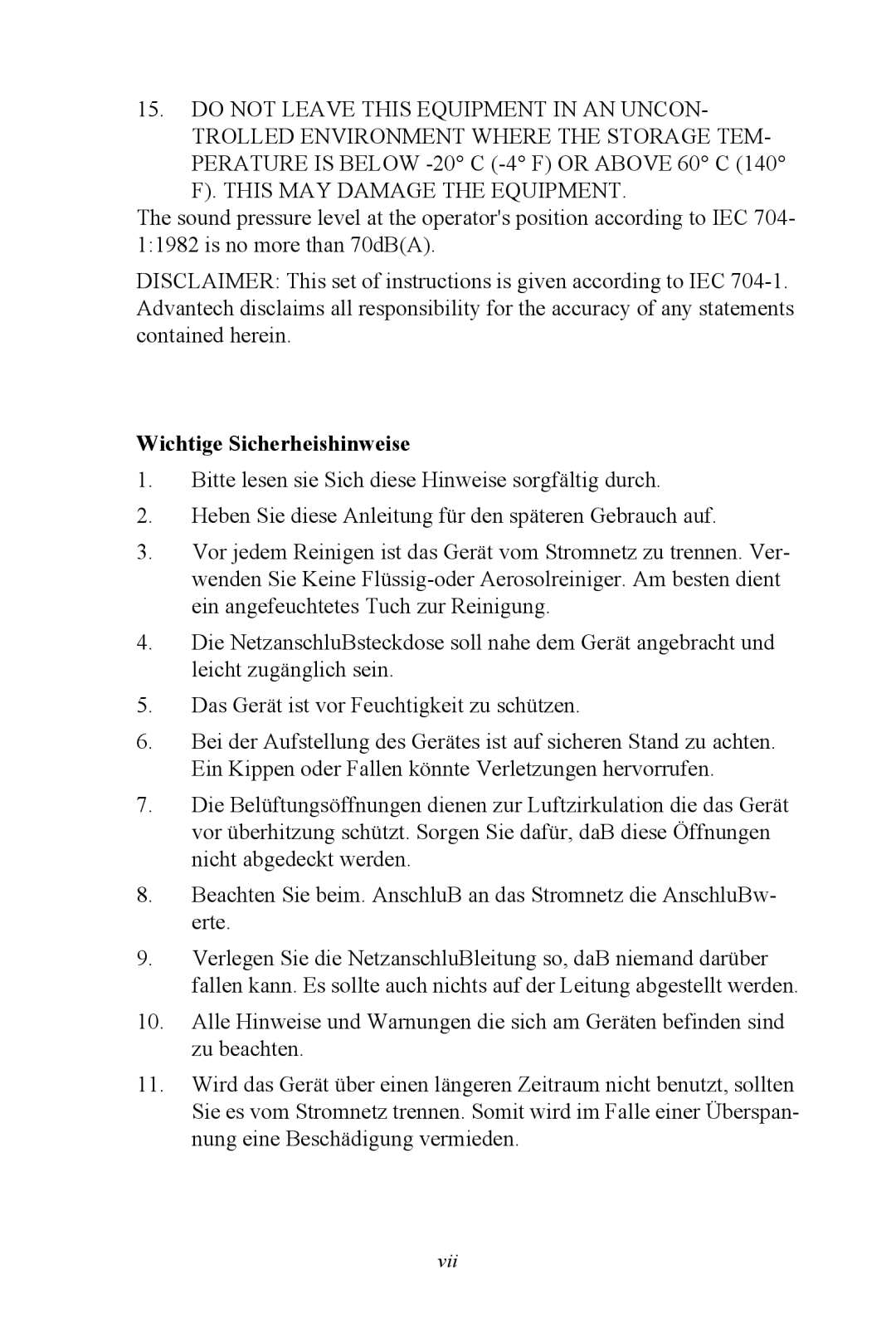 Advantech FPM-3150G user manual Wichtige Sicherheishinweise 